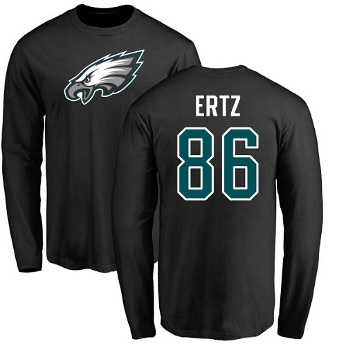 Men Philadelphia Eagles #86 Zach Ertz Black Name and Number Logo Long Sleeve NFL T Shirt